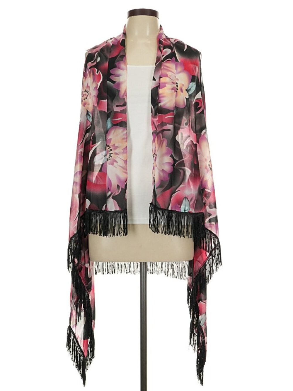 Multi-Color Fringe Floral Vest Duster Kimono Lavello Cutting Edge Collection